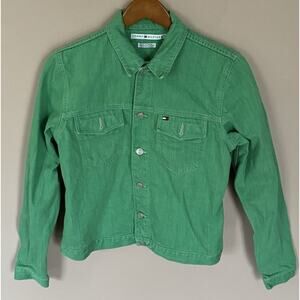 Tommy Hilfiger Denim Trucker Jacket Size Medium Green Button Women